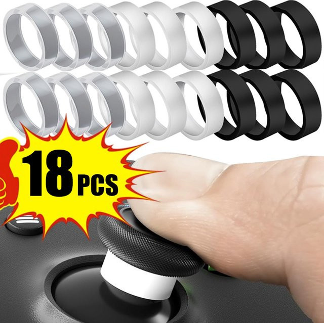 BAPPSUS 18-teiliges Joystick Rocker Schutzring Set in Schwarz für PS5, PS4, Xbox und Steam Deck, elastische Gummi Anti-Verschleiß Abdeckung - Bild 1