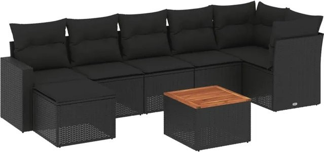 vidaXL 8-teilige Garten-Sofagarnitur in L-Form aus schwarzem Poly-Rattan mit Kissen und pulverbeschichtetem Stahlgestell - Bild 1