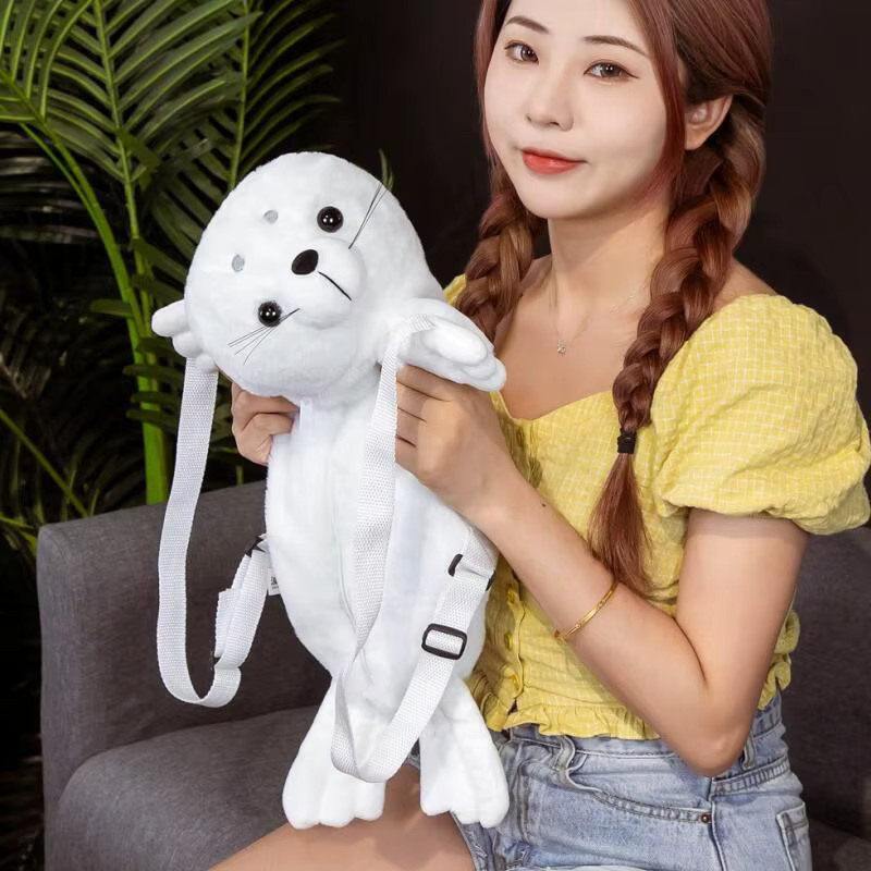 pangcangshu Liegendes Siegel Rucksack, Plüschtier, 50 cm, Weiß - Bild 5