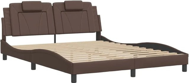 vidaXL Bettgestell Viana in Braun mit LED-Unterbettbeleuchtung und USB-Ladeport aus Kunstleder, B/T/H: 160 x 200 x 165 cm - Bild 1