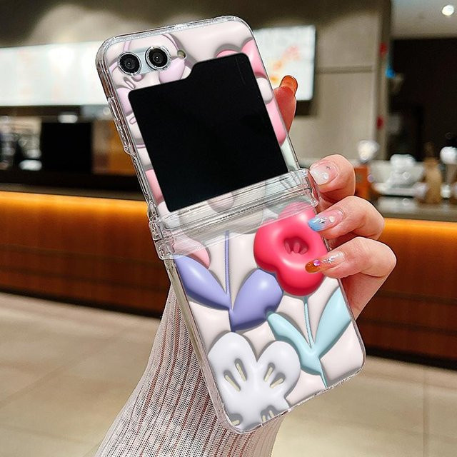 Ölgemälde Blumen Handyhülle für Samsung Galaxy Z Flip6 Flip5 Flip4 Flip3 5G aus hartem PC in Transparent Multicolour - Bild 1