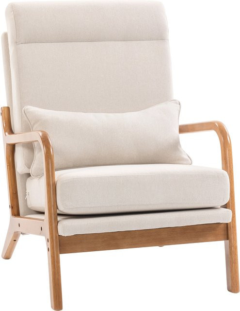 HOMCOM Sessel in Leinenoptik mit Holzgestell und hoher Rückenlehne, Farbe: Beige - Bild 1