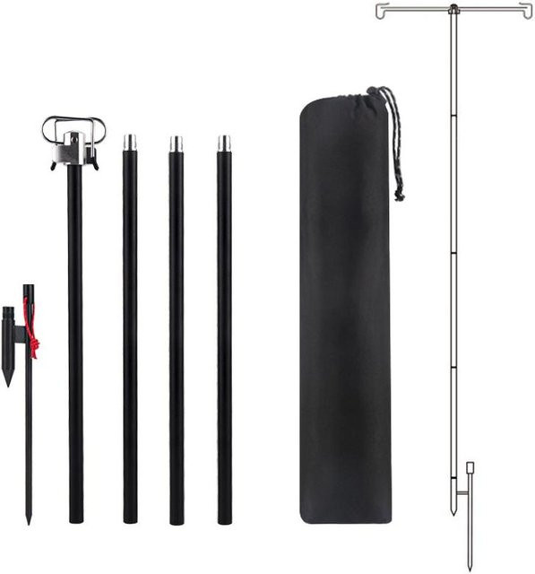 TOMTOP JMS Klappbarer Lampenmast aus Aluminiumlegierung in Schwarz als verstellbarer Laternenhalter für Camping, Wandern und Angeln - Bild 1