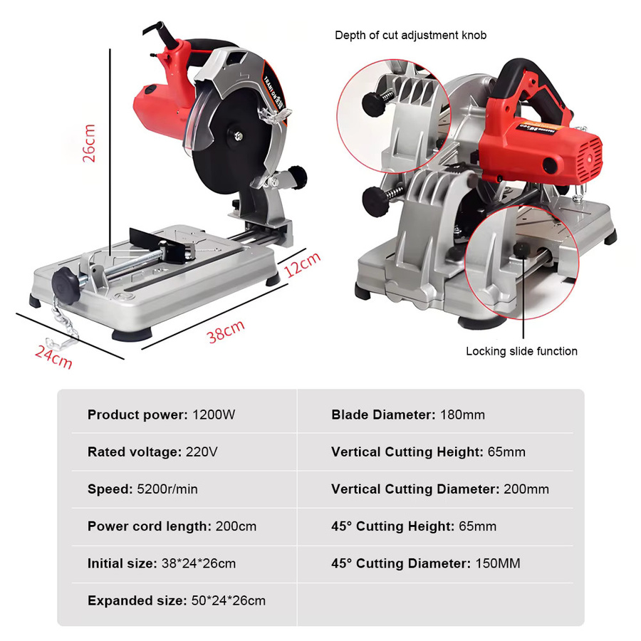 Tungfull Tragbare Mehrzweck-Schneidemaschine in Rot, Desktop-Säge für Holz, Metall, Stahl und Aluminium, 220 V - Bild 3