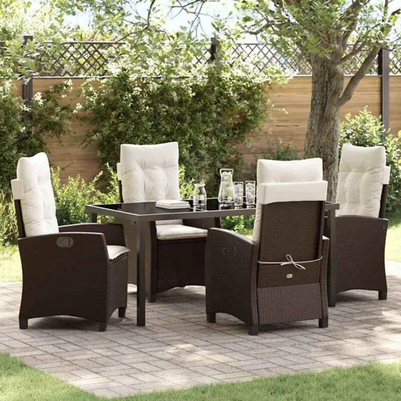 vidaXL Gartenmöbel-Set aus Polyrattan und Glas in Braun, moderne Essgruppe mit 5 Teilen - Bild 1