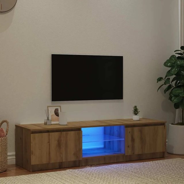 vidaXL TV-Schrank mit LED-Leuchten in Artisan-Eiche, Farbe: Braun, B/T/H: 140 x 40 x 36 cm - Bild 1