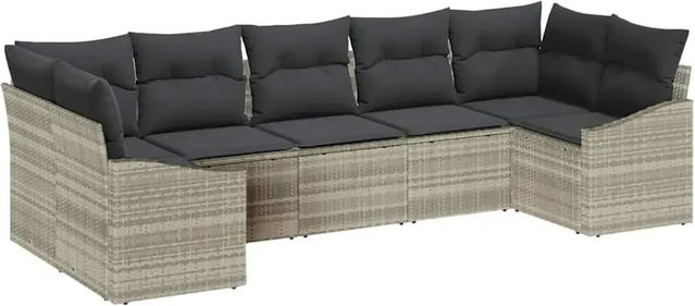 7-teiliges vidaXL Garten-Sofa-Set aus Poly-Rattan in Hellgrau - Bild 1