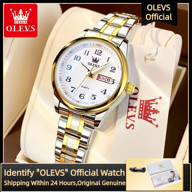 OLEVS Armbanduhr Edelstahl, Quarz, Datum, Weiß, Damen - Bild 1