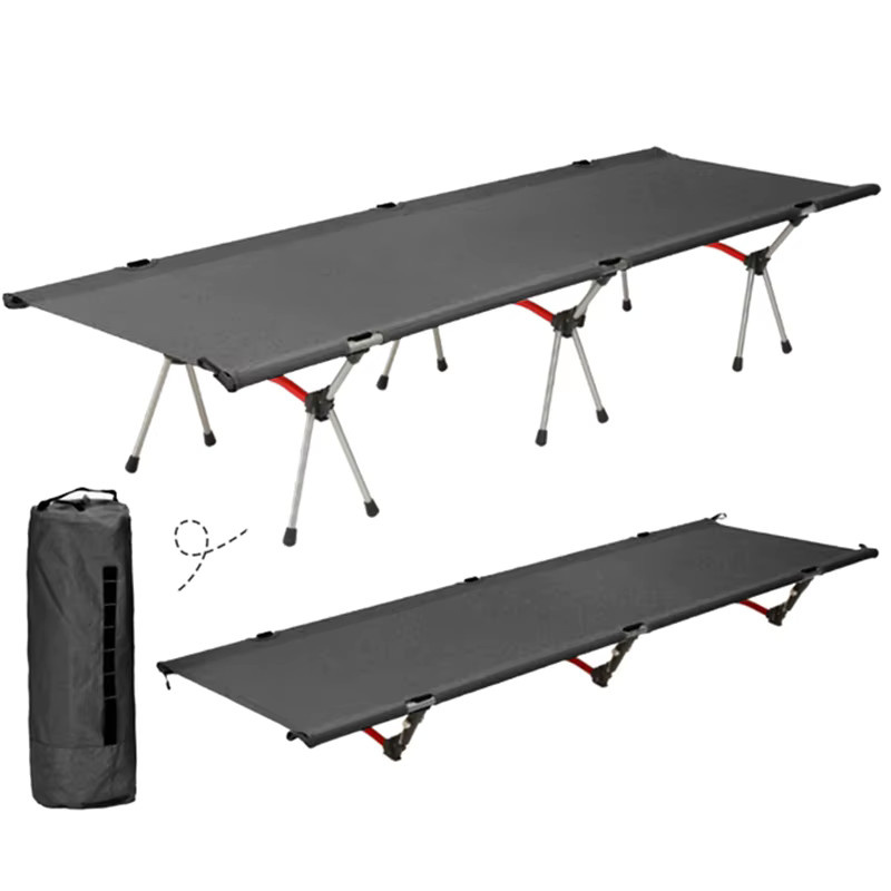 Klappbares Campingbett für Erwachsene von AZULBLANCO in Schwarz mit Metallrahmen und Outdoor-Stoff - Bild 2