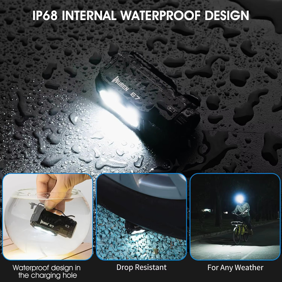 WUBEN E7 Mini-Taschenlampe mit 1800 Lumen, wiederaufladbare LED EDC-Taschenlampe mit 6 Modi, Typ-C, IPX8 wasserdicht, Schwarz - Bild 3