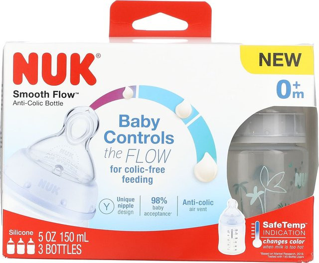 NUK Smooth Flow Anti-Kolik-Babyflaschen Set aus Silikon, Grau/Transparent, 3 x 150 ml - Bild 1
