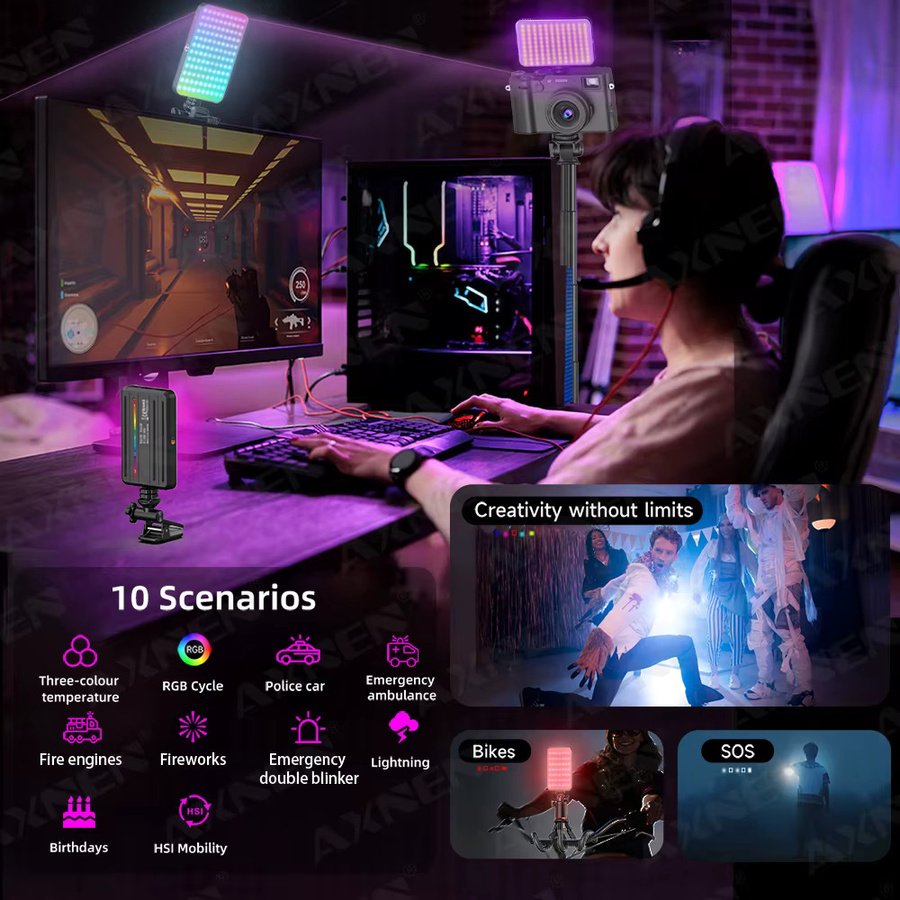 axnen RGB LED Videoleuchte mit einstellbarer Farbtemperatur 2500–9000 K für Fotografie und YouTube in Multicolor - Bild 3