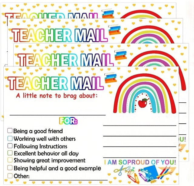 10 Motivationskarten für Lehrer an Eltern in Regenbogenfarben zur Belohnung von gutem Verhalten im Klassenzimmer - Bild 1