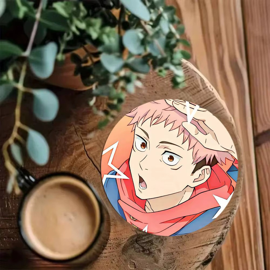 Runder Holz-Untersetzer mit Itadori Yuji Anime-Motiv, Durchmesser: 10 cm, Mehrfarbig - Bild 4