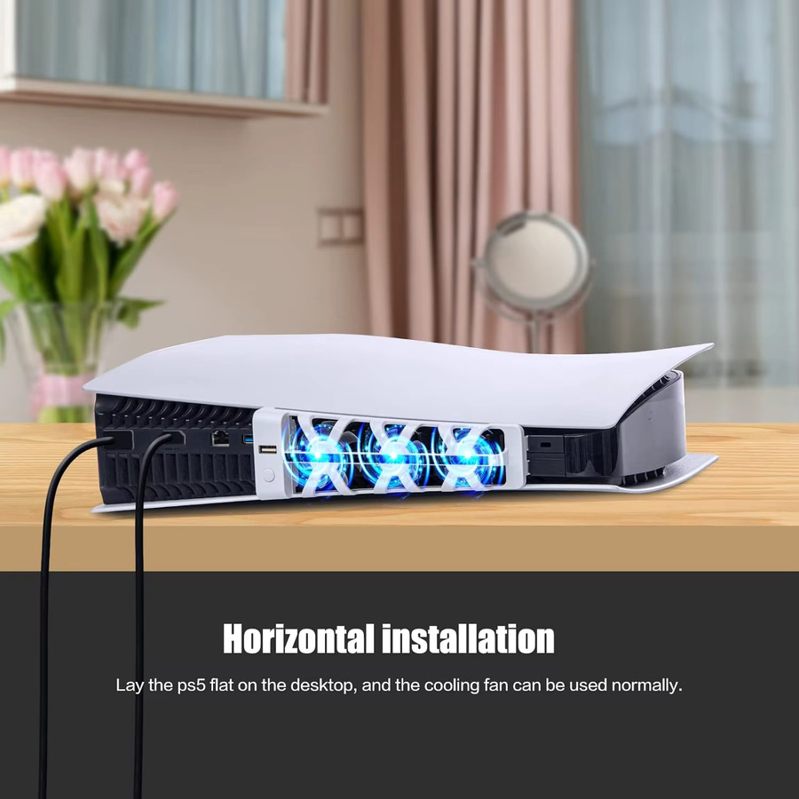 VGBUS PS5 Lüfter mit RGB-Beleuchtung und USB 3.0 Anschluss für PlayStation 5 Disc und Digital Edition in Schwarz und Weiß - Bild 5