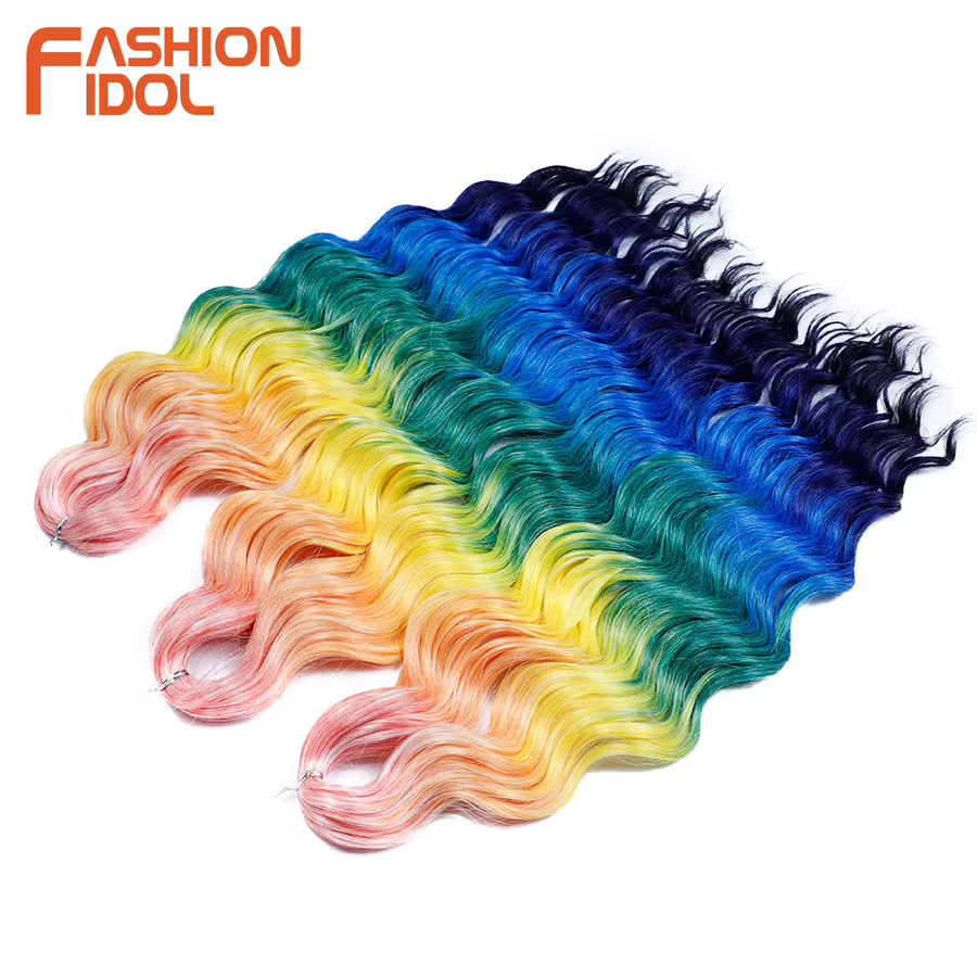 FASHION IDOL Haarverlängerung, Synthetisch, Wasserwellen, Ombre Regenbogenfarben, 24 Zoll - Bild 3
