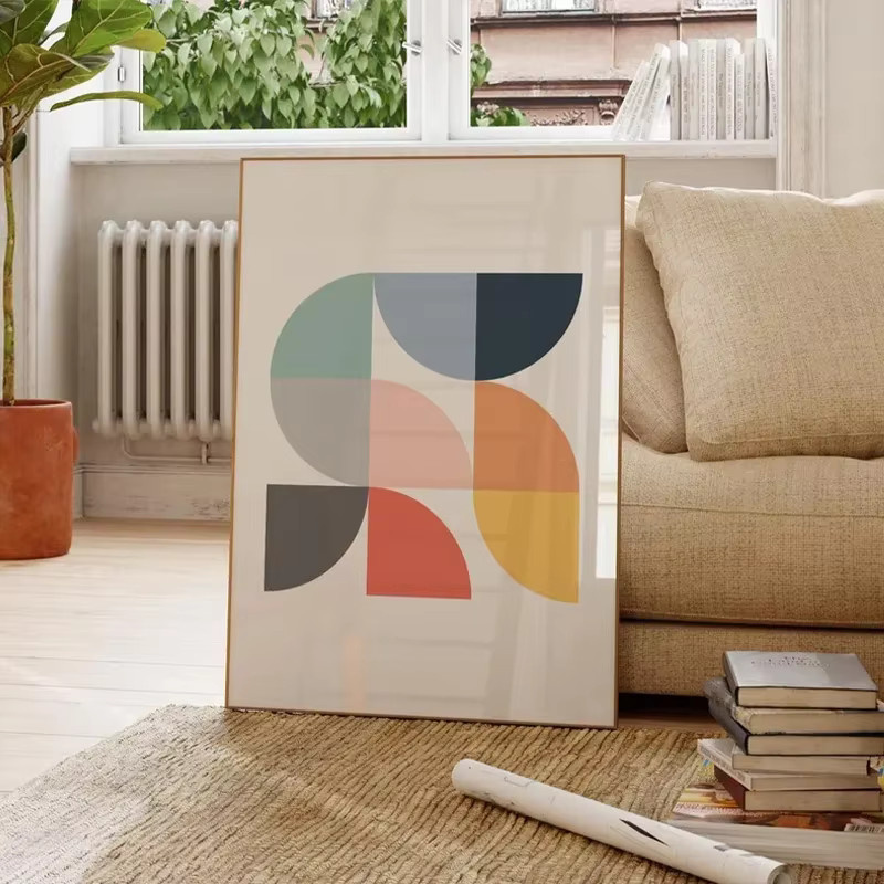 Potdemiel Skandinavisches Wandkunst Set mit abstrakter geometrischer Leinwandmalerei in Bunt - Bild 2
