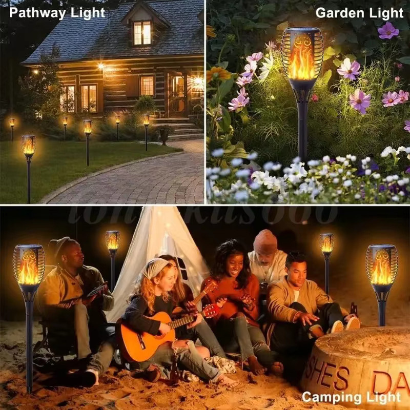 ZTree Solarleuchten mit flackernder Flammen-Optik in Schwarz, wasserdichte Außenbeleuchtung mit automatischer Ein/Aus-Schaltung für Garten, Terrasse und Hof - Bild 4
