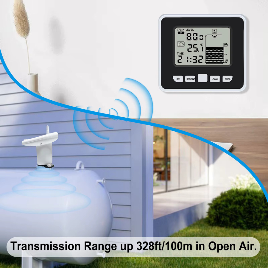 Urageuxy Kabelloser Wassertank-Niveaumonitor mit LCD-Display und 100 m Reichweite inklusive Temperaturalarm für Wassertürme - Bild 4