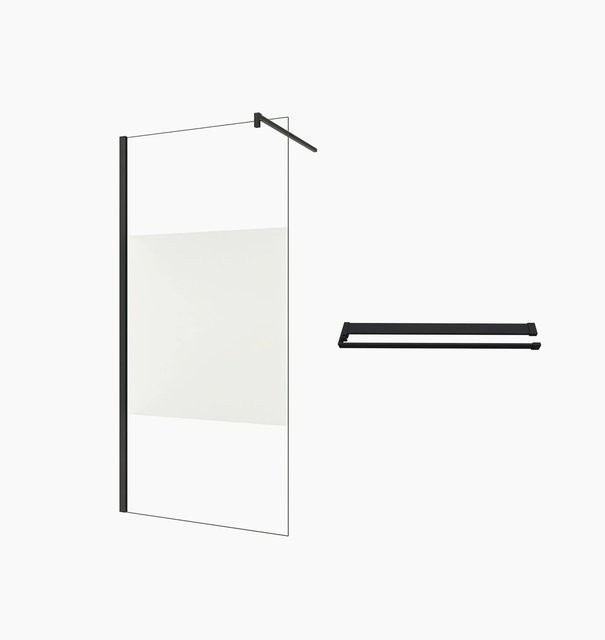 Duschparadies Walk-in Duschabtrennung aus Glas mit NANO-Beschichtung, Satiniert mit Streifen, Schwarz, B: 80 cm, H: 200 cm - Bild 1