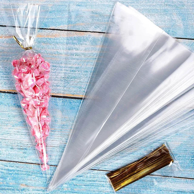 Transparente Zellophan-Süßigkeitenbeutel mit goldenen Twist-Krawatten für Popcorn, Kekse und Partygeschenke - Bild 1