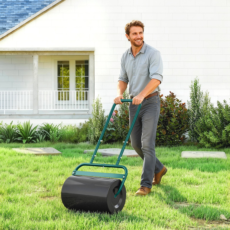 Outsunny Rasenwalze aus Stahl in Dunkelgrün, befüllbare Gartenwalze mit U-Griff für Sand oder Wasser, Breite: 50 cm - Bild 2