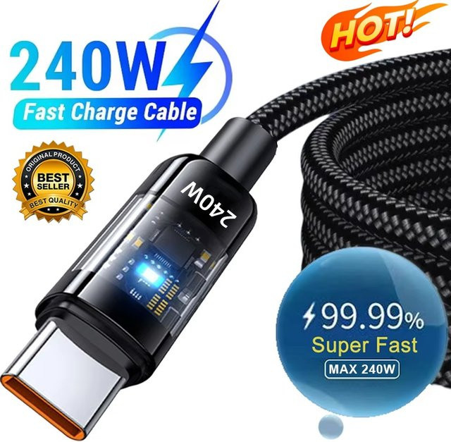 DIXSG USB-A auf USB-C Schnellladekabel 240W mit LED-Digitalanzeige, QC 3.0 Lade- und Datenkabel in Schwarz - Bild 1