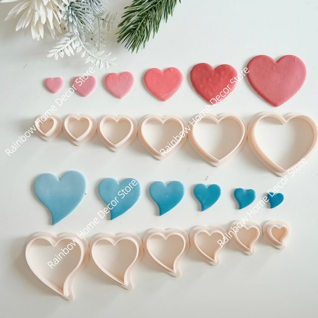 6 Stück herzförmige Ausstechformen aus Kunststoff für Polymer Clay in verschiedenen Größen zur Herstellung von Ohrringen und Anhängern - Bild 1
