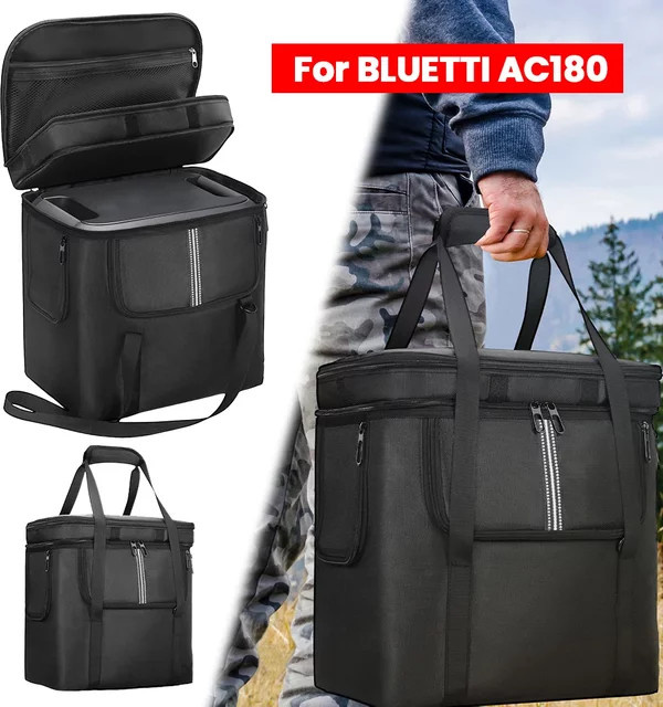 Wasserdichte und sturzsichere Tragetasche für BLUETTI Portable Power Station AC180 in Schwarz mit Schultergurt und Griff - Bild 1