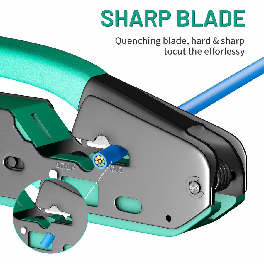 SHOYEE RJ45 Crimp Tool Kit All-in-One Ethernet Crimper für Cat5 Cat5e Cat6 8P8C Stecker in Blau - Bild 6