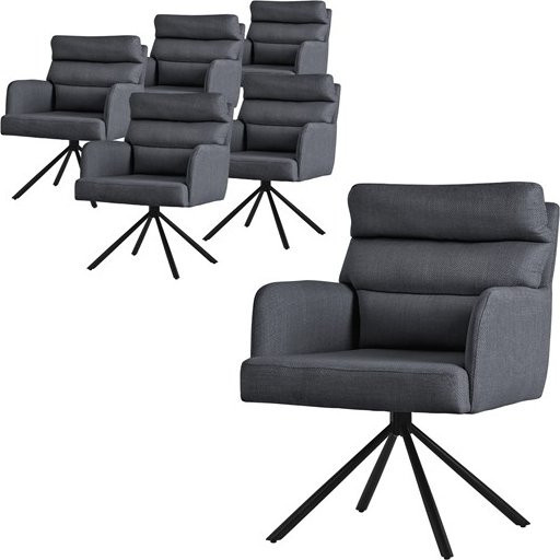 ML-Design Esszimmerstuhl 6er Set Anthrazit Drehbar mit Armlehnen und Polsterung aus Samt und Polyester - Bild 1