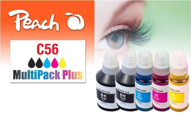Peach C56 Druckerpatronen Set für Canon GI-56, 5er Pack Multicolor (2x Schwarz, Cyan, Magenta, Gelb) kompatibel mit Canon Maxify GX 6050, GX 7050 und GX 7055 - Bild 1