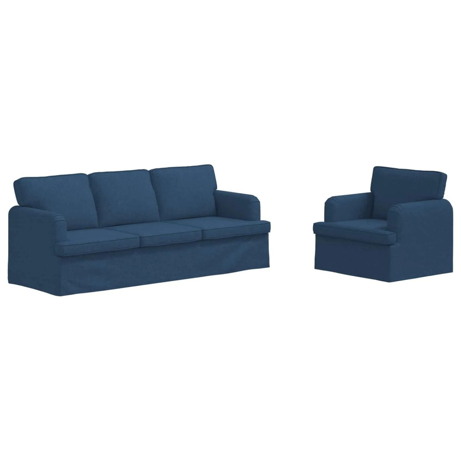 vidaXL Sofa 2-teilig in Blau mit Stoffbezug und Metallrahmen, L-Form, B/T/H: 144 x 80 x 85 cm - Bild 2