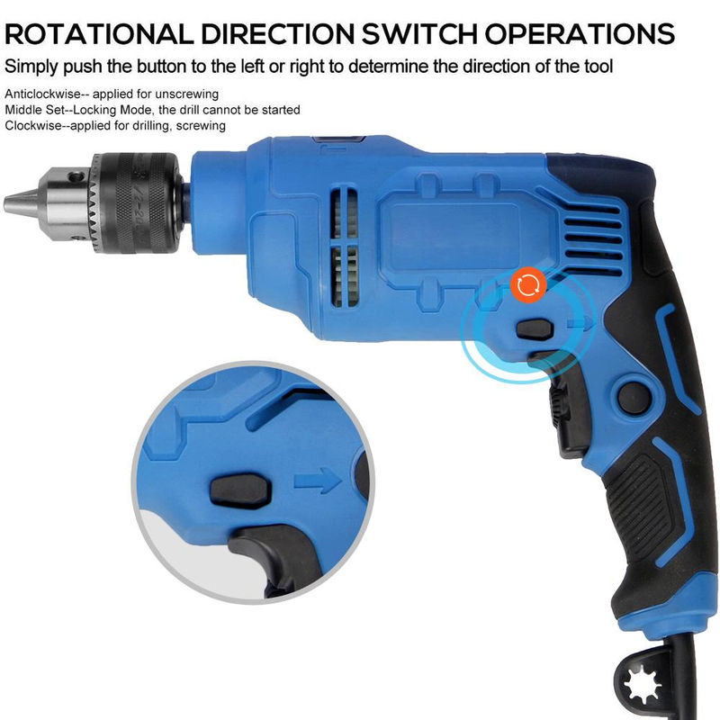 Kkmoon Bohrhammer Blau mit 650 W, 5,5 A und 3000 U/min, 2-in-1-Griff 360 Grad drehbar, 1/2 Zoll Bohrfuttergröße 0–13 mm - Bild 3