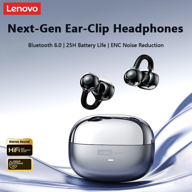 Lenovo LE302 OWS Kabellose Bluetooth 6.0 Kopfhörer mit Geräuschunterdrückung und Ohrclip-Design in Schwarz - Bild 1