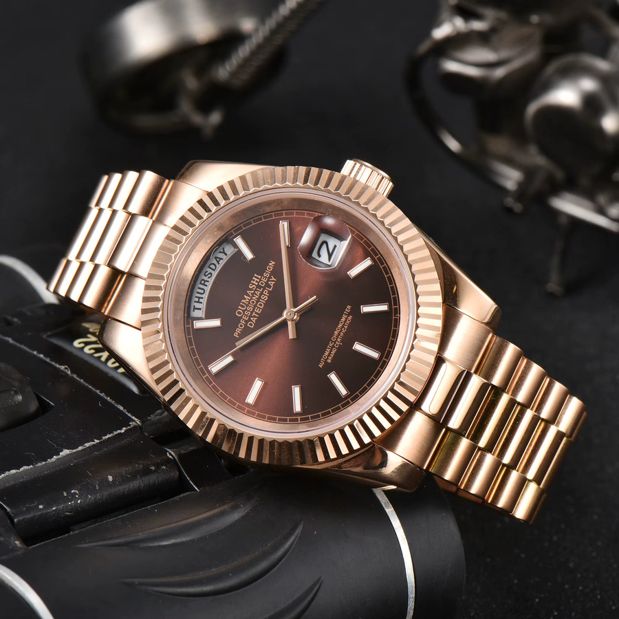 OUMASHI Armbanduhr, Automatik, Edelstahl, Roségold, Schokoladenbraun, Herren - Bild 3
