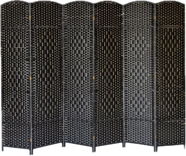 Relaxdays Paravent aus Holz und Papierseil, 6-teilig, faltbar, freistehend, Schwarz, Höhe: 170 cm, Breite: 240 cm, Tiefe: 2 cm - Bild 1