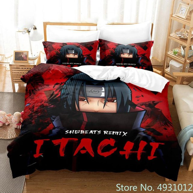 Gu Tao Anime Bettwäsche-Set Naruto Uzumaki Uchiha Itachi Rote Wolke, Farbe: Rot, B/H: 140 x 210 cm - Bild 1