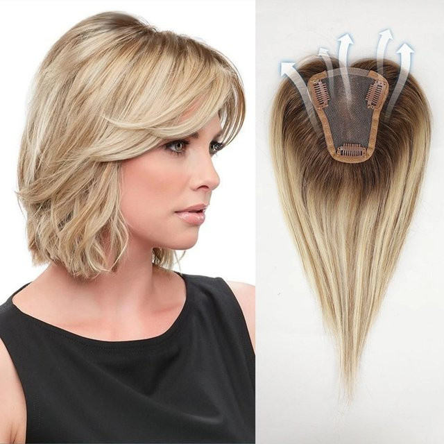 inhaircube Remy-Echthaar-Topper, Ombre, hellbraun, goldfarben, Damen - Bild 1