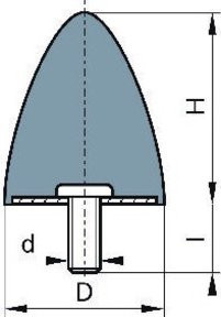 Parabelförmiger Gummi-Metall-Puffer Typ E Elko in Grau, Durchmesser: 15 mm, Höhe: 15 mm, Gewinde: M4, Material: Stahl und Gummi - Bild 1