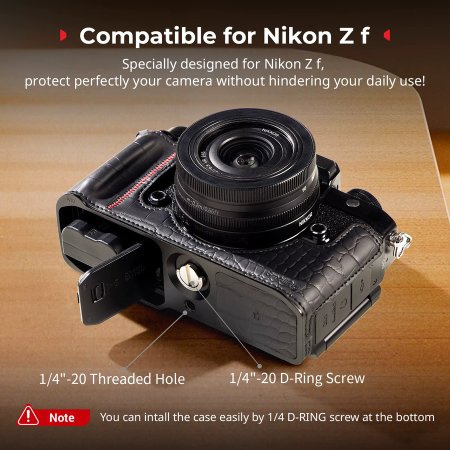 SmallRig Ledertasche-Set für Nikon Z f mit Schultergurt, Vordergriff und Daumenauflage, Schwarz/Braun - Bild 2