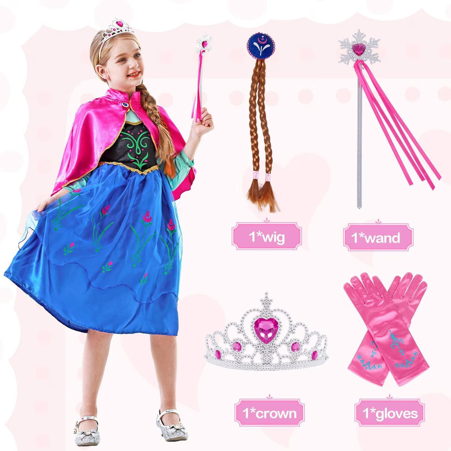 AmzBarley Die Eiskönigin Anna Kostüm Set mit Kleid & Accessoires Blau 5-6 Jahre - Bild 2