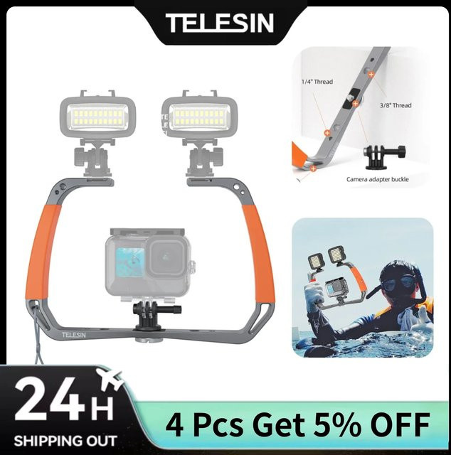 TELESIN Unterwasser-Action-Kamera-Tauchgerät mit zwei Silikongriffen und Aluminiumlegierung-Halterung für GoPro, DJI OSMO und Insta360 - Bild 1