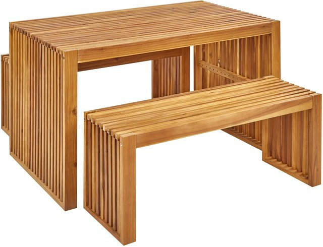 Beliani Gartentisch BELLANO mit 2 Sitzbänken aus Holz und Stahl in Braun - Bild 1