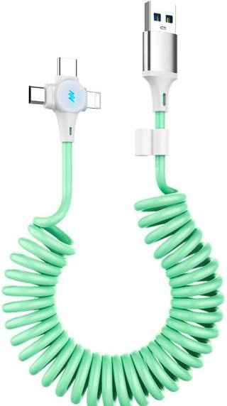 Y.Better 3in1 Schnellladefederkabel 5A mit USB Typ C, Micro-USB und Lightning in Grün - Bild 1