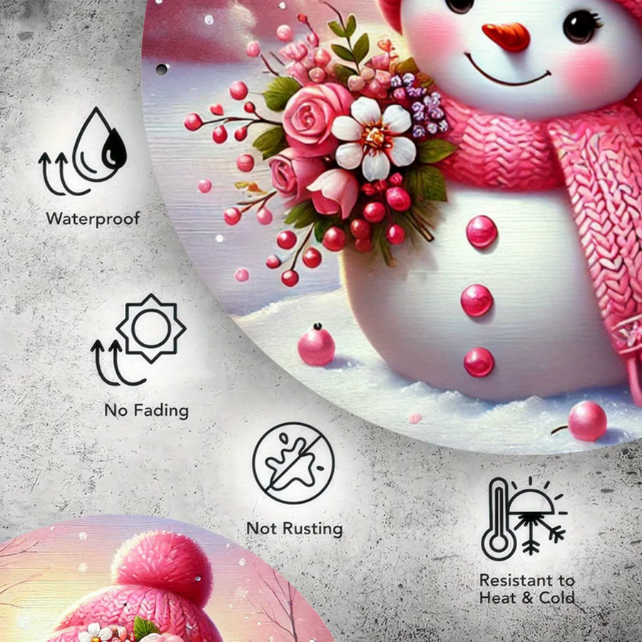 Potdemiel Schneemann Weihnachts-Metallschild in Rosa als dekorative Wandkunst für Innen und Außen - Bild 5