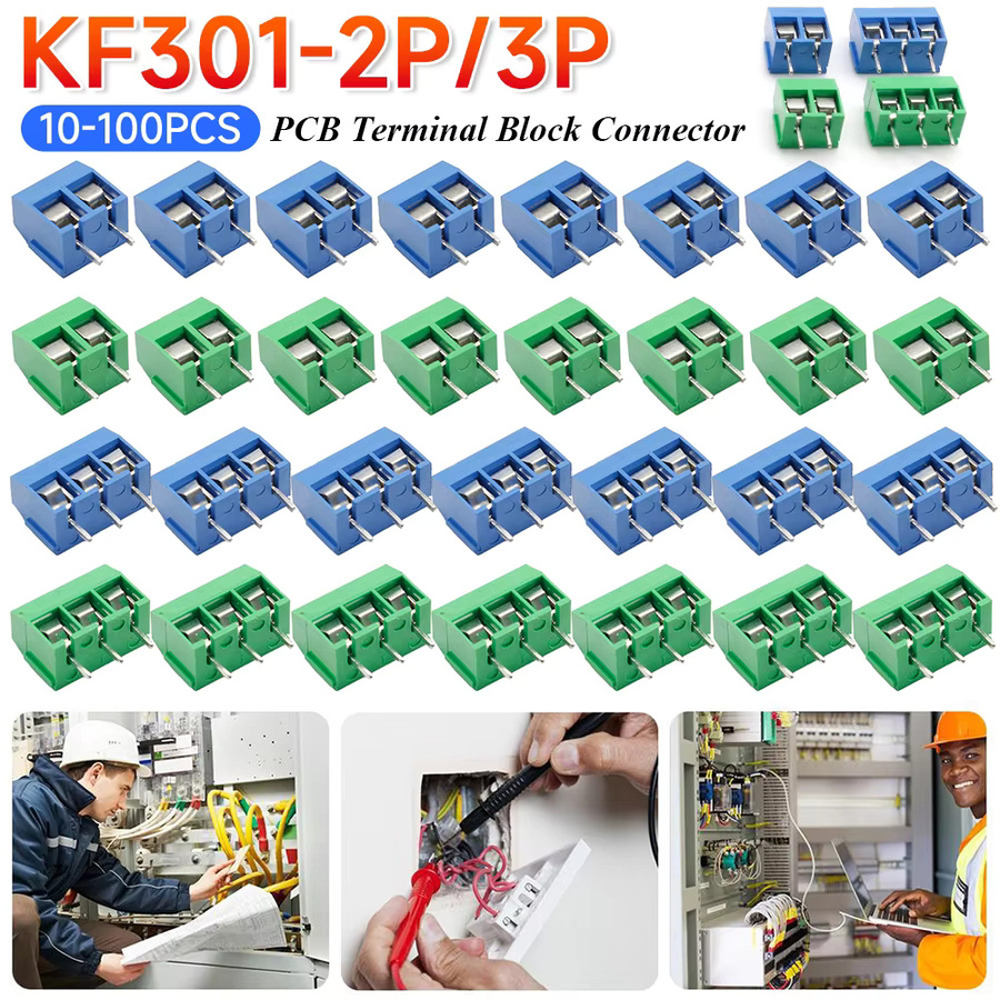 KF301 Leiterplatten-Klemmenblock Steckverbinder Set mit 5,0 mm Abstand für Arduino, Blau, 10-100 Stück - Bild 2