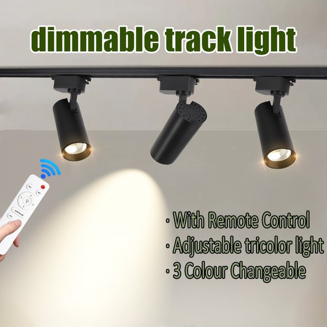 LANGYUE Dimmbarer LED Schienenstrahler mit Fernbedienung, Schwarz, Zylinderform aus Aluminium und Metall - Bild 1