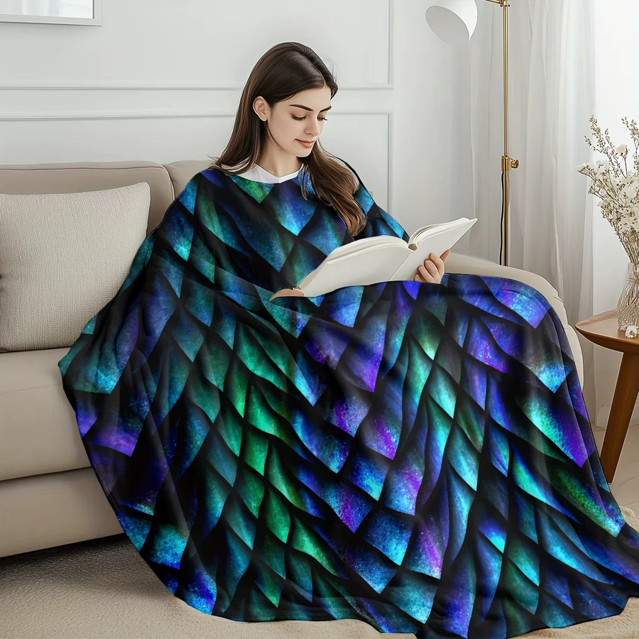 VIKAMA Überwurfdecke mit dreifarbigem Drachen-Skala-Aufdruck in Multicolour, weich und warm für Schlafzimmer und Wohnzimmer - Bild 2