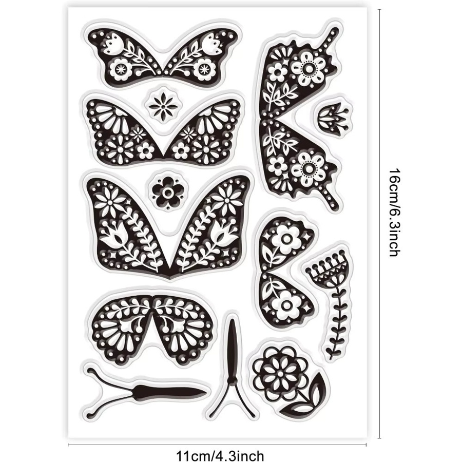 Transparenter Schmetterlings-Silikonstempel für DIY, Scrapbooking und Journaling, B: 11 cm, H: 16 cm - Bild 4